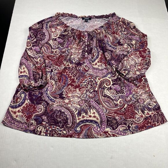 Chaps 3X Peasant Blouse Paisley 3/4 Sleeve Boho Chic Top Casual Colorful Shirt - Picture 1 of 10